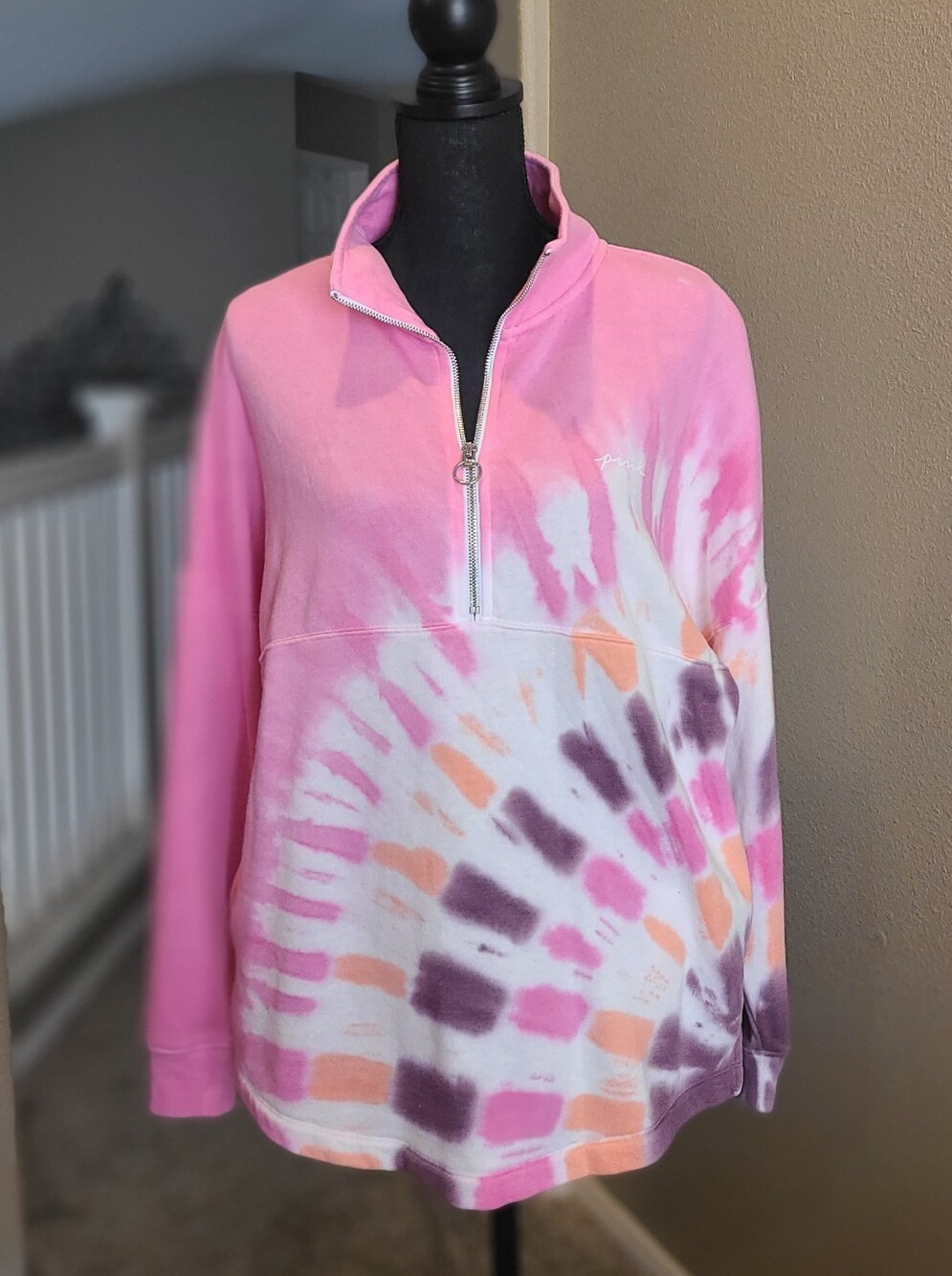 PINK Victoria's Secret Pink & Purple Tie-Dye Half-Zip Pullover